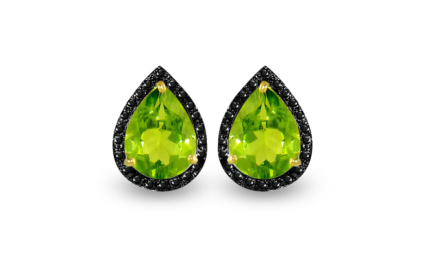 Vera Perla 18K Gold 0.24ct Black Diamonds, Peridot Earrings